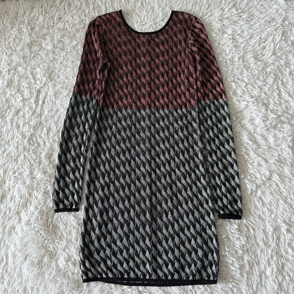 Opening Ceremony Abstract Houndstooth Knit Long Sleeve Sweater Dress Size L - Picture 3 of 7